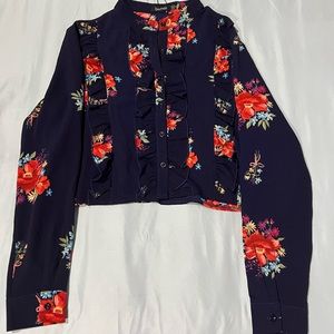 Brand New Floral Navy Blue Cropped Blouse Top